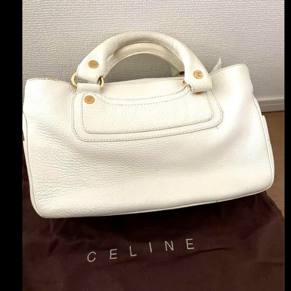 CELINE handbags Boogie Bag white leather gold hardware Authentic GUC